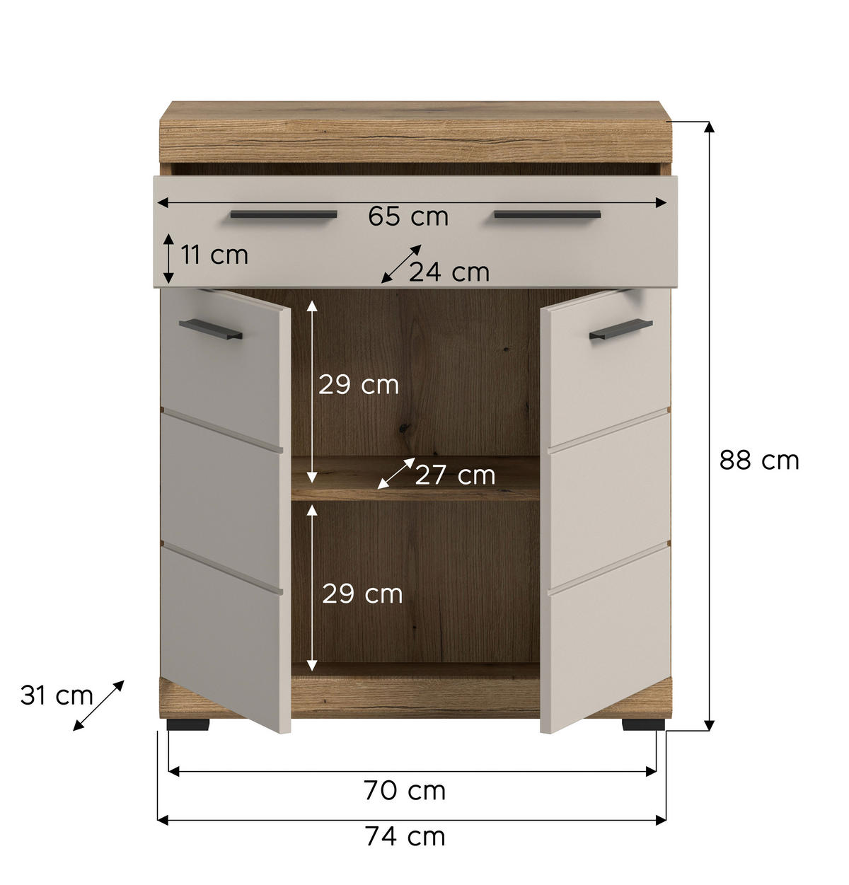 MIDISCHRANK 74/88/31 cm  - Kaschmir/Schwarz, MODERN, Holzwerkstoff/Kunststoff (74/88/31cm) - MID.YOU