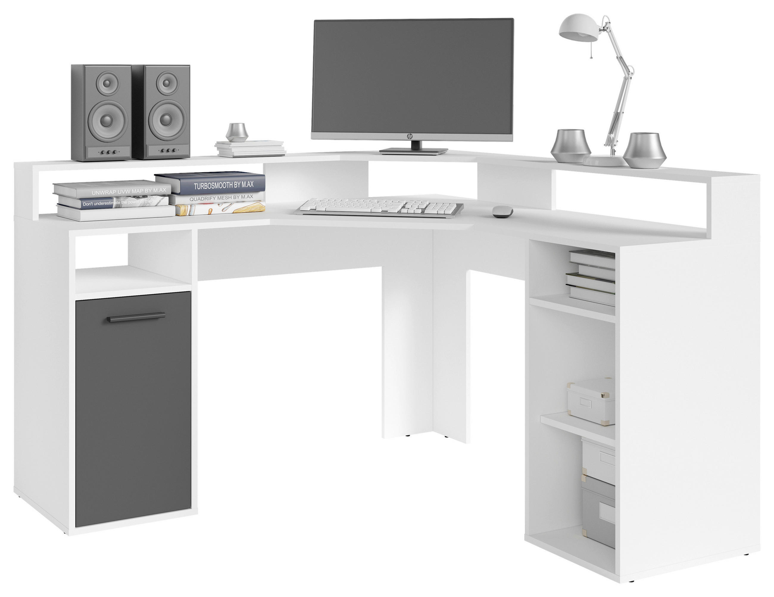 Thumbnail - Mid.you Eckschreibtisch, Anthrazit, Weiß, Kunststoff, rechteckig, 139x90x139 cm, Stauraum, Arbeitszimmer, Schreibtische,...