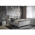 BOXBETT 140/200 cm,  in Hellgrau, gepolstertes Kopfteil, Bettkasten, Topper, H3 = fest  - Chromfarben/Hellgrau, Design, Holz/Holzwerkstoff (140/200cm) - Esposa