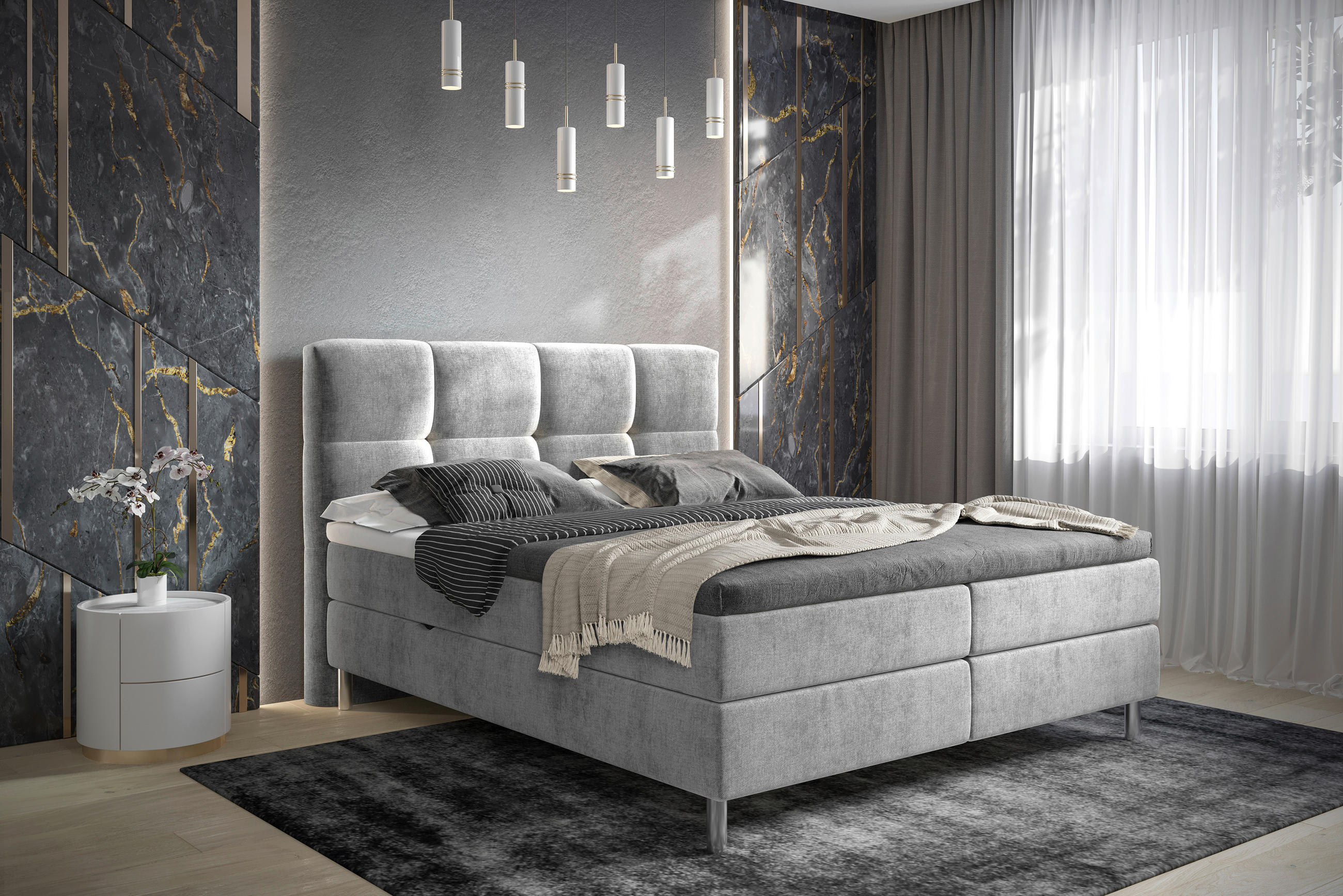 BOXBETT 140/200 cm,  in Hellgrau,  {item.attr('349-543‘),[, ]}{item.attr('328-587‘),[ ]} - Chromfarben/Hellgrau, Design, Holz/Holzwerkstoff (140/200cm) - Esposa