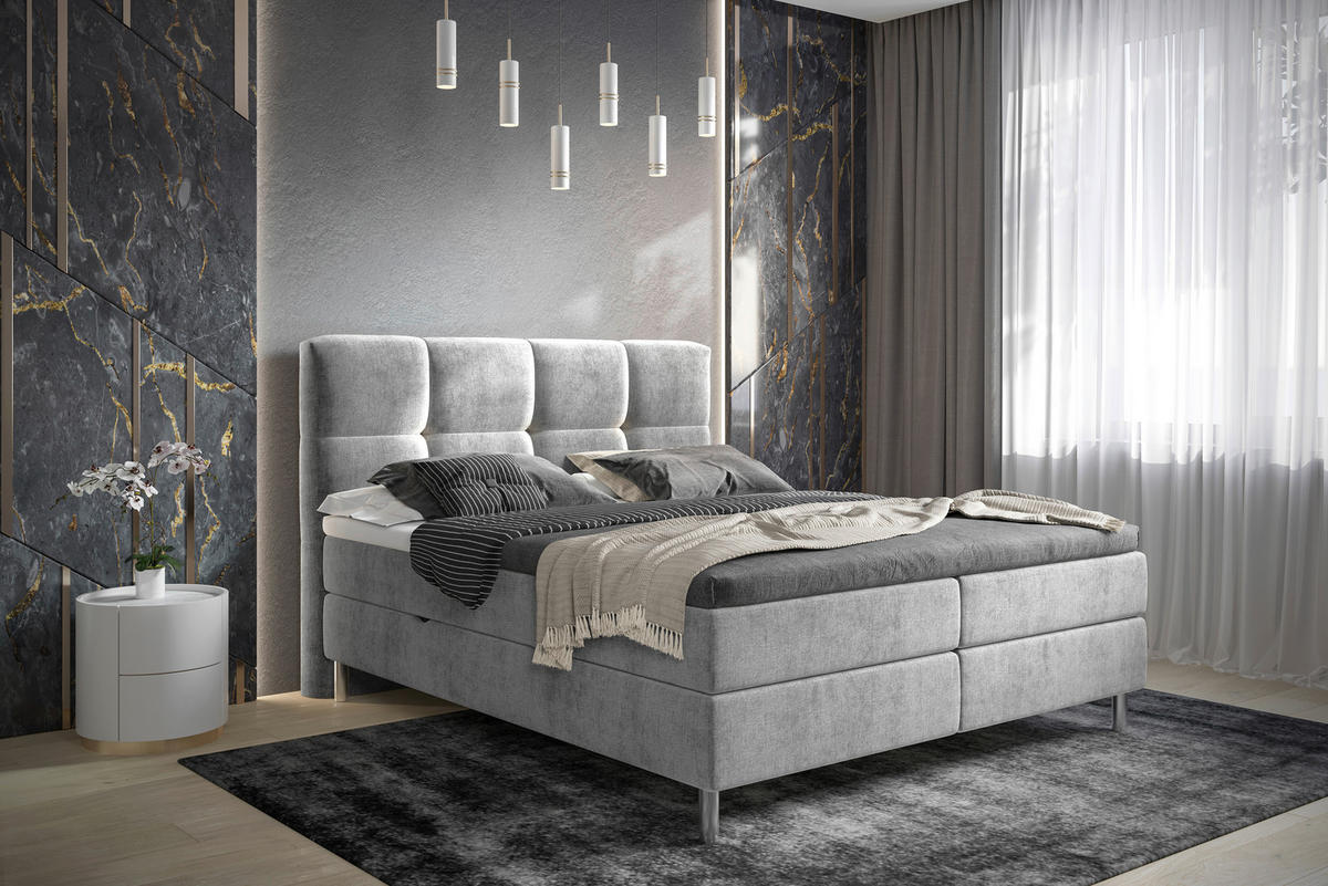 BOXBETT 140/200 cm,  in Hellgrau,  {item.attr('349-543‘),[, ]}{item.attr('328-587‘),[ ]} - Chromfarben/Hellgrau, Design, Holz/Holzwerkstoff (140/200cm) - Esposa