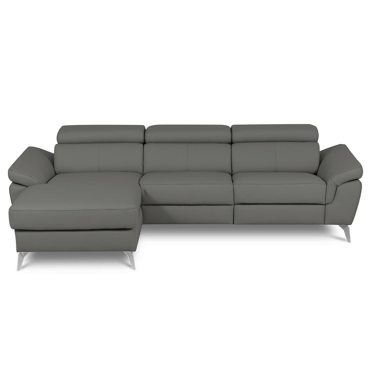 ECKSOFA SONO Anthrazit Echtleder Lederlook Bettkasten, Armteilverstellung, Kopfteilverstellung  - Chromfarben/Anthrazit, Design, Leder/Textil (252/179cm) - Livetastic