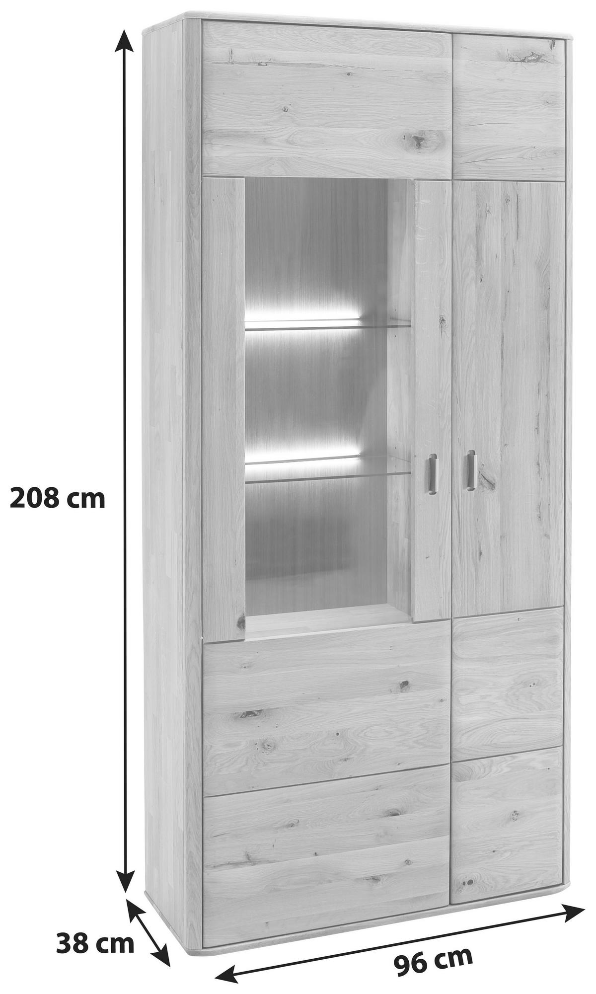 VITRINE in massiv Balkeneiche Eichefarben  - Eichefarben, Design, Glas/Holz (96/208/38cm) - Livetastic