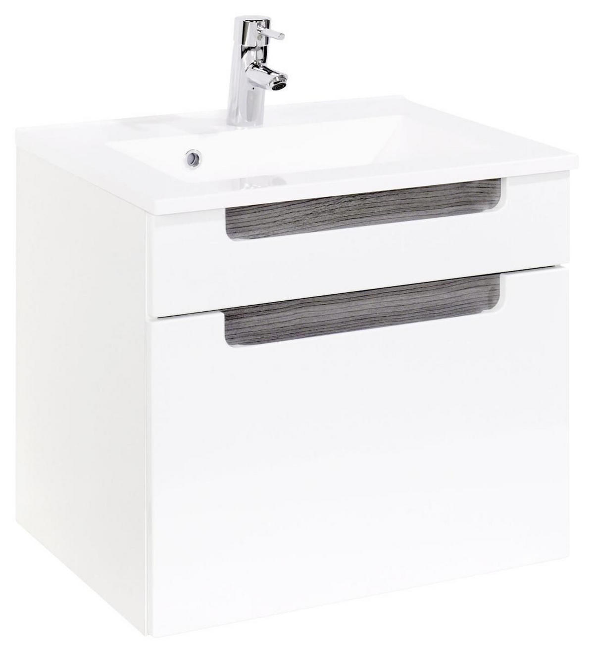 Waschtischkombination in 60 cm  - Weiss/Silbereichenfarben, Modern, Holzwerkstoff/Stein (60cm) - Held