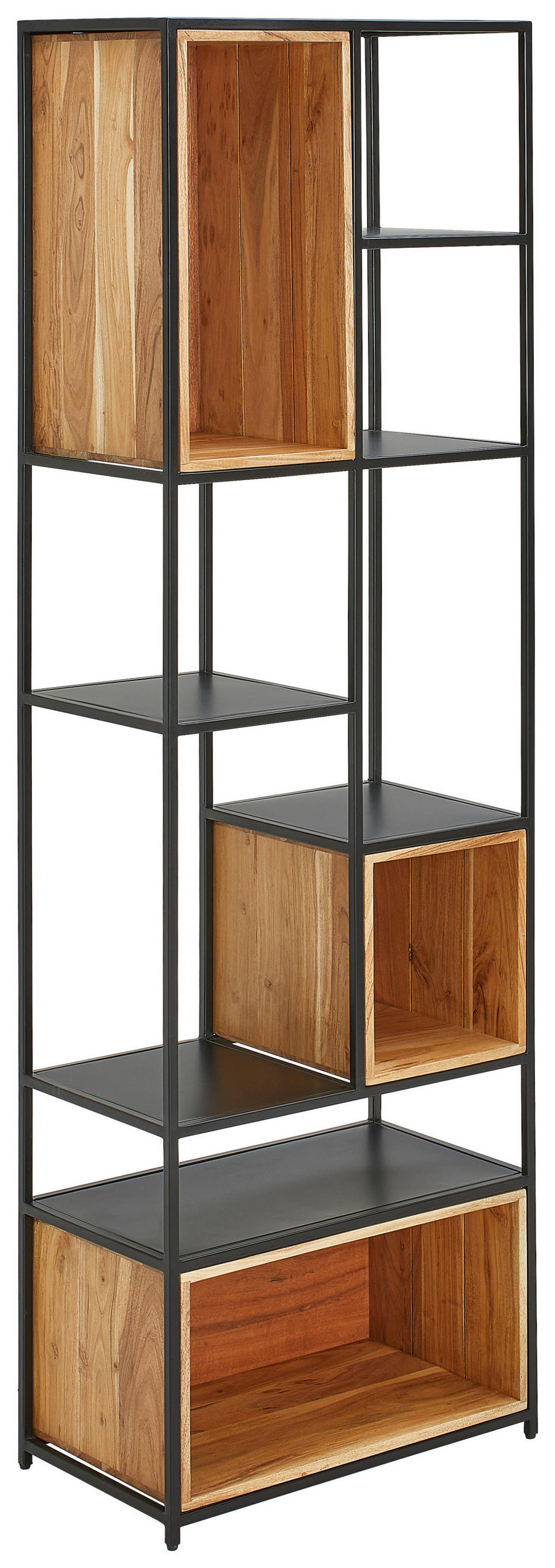 REGAL Akazie vollmassiv Schwarz, Akaziefarben  - Schwarz/Akaziefarben, Design, Holz/Metall (60/190/35cm) - Livetastic