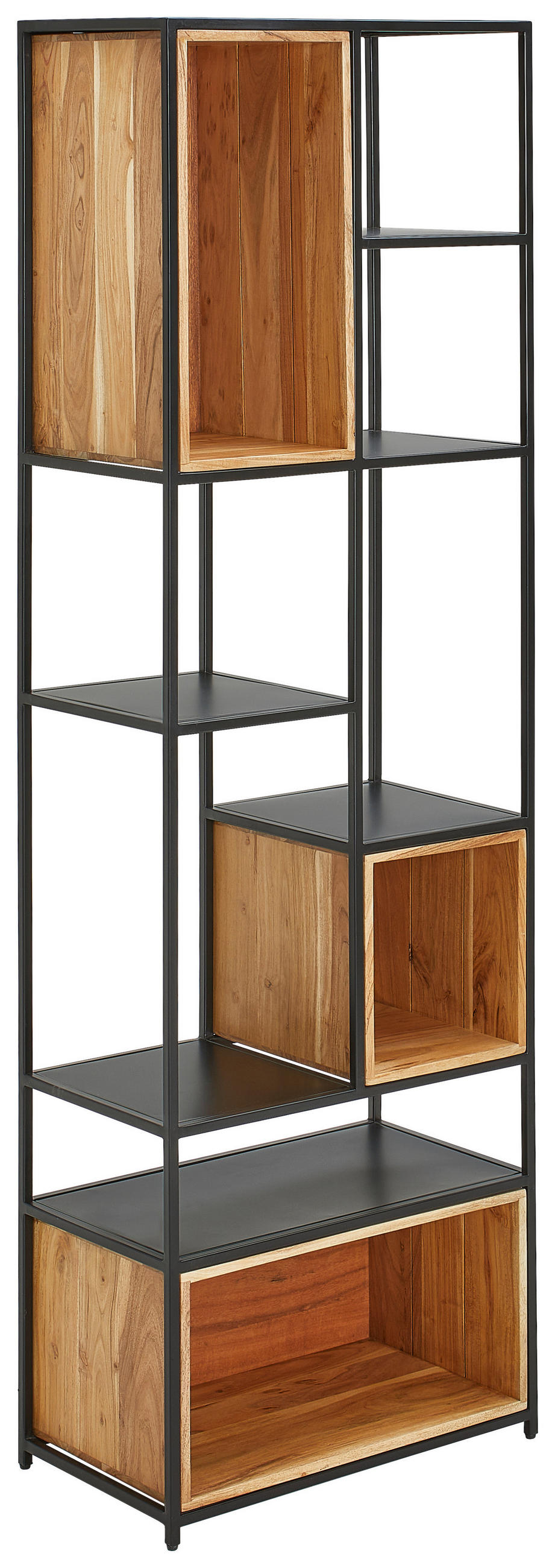 REGAL Akazie vollmassiv Schwarz, Akaziefarben  - Schwarz/Akaziefarben, Design, Holz/Metall (60/190/35cm) - Livetastic