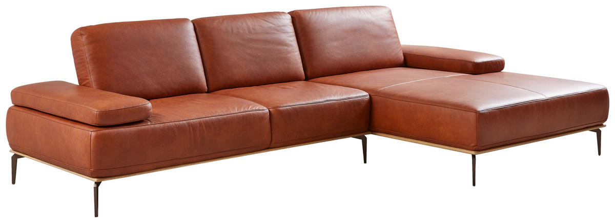 ECKSOFA in Echtleder Cognac  - Cognac/Bronzefarben, Design, Leder/Holz (314/176cm) - Valnatura