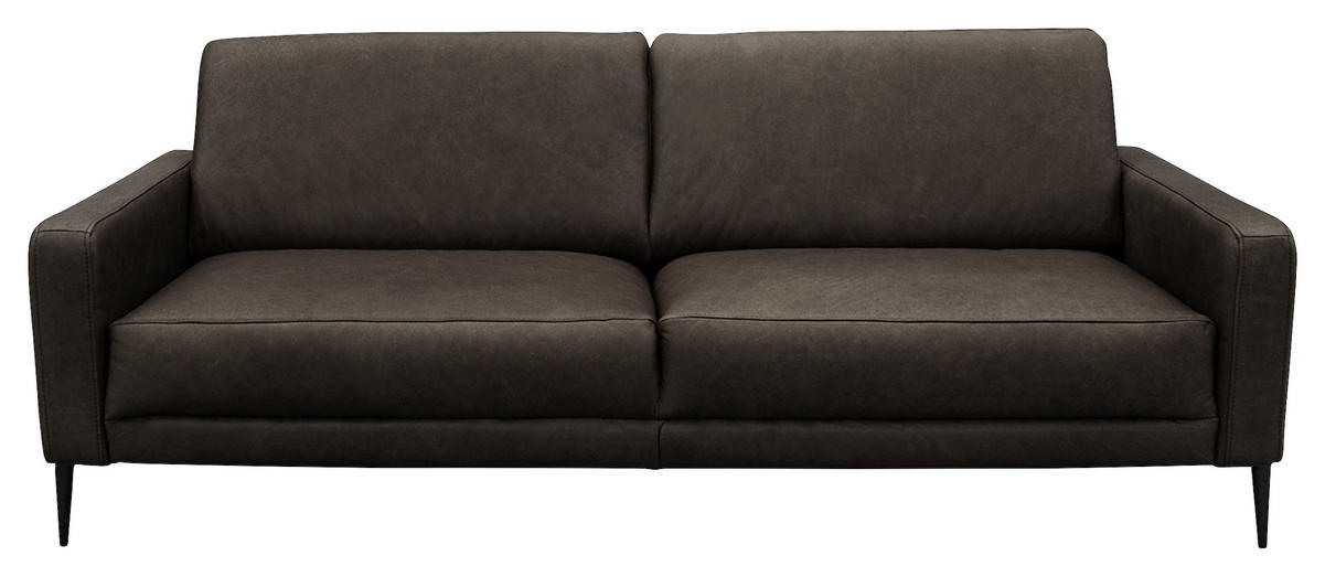 3-SITZER-SOFA in Echtleder Fango  - Fango/Schwarzchrom, Design, Leder/Metall (187/85/92cm) - Livetastic