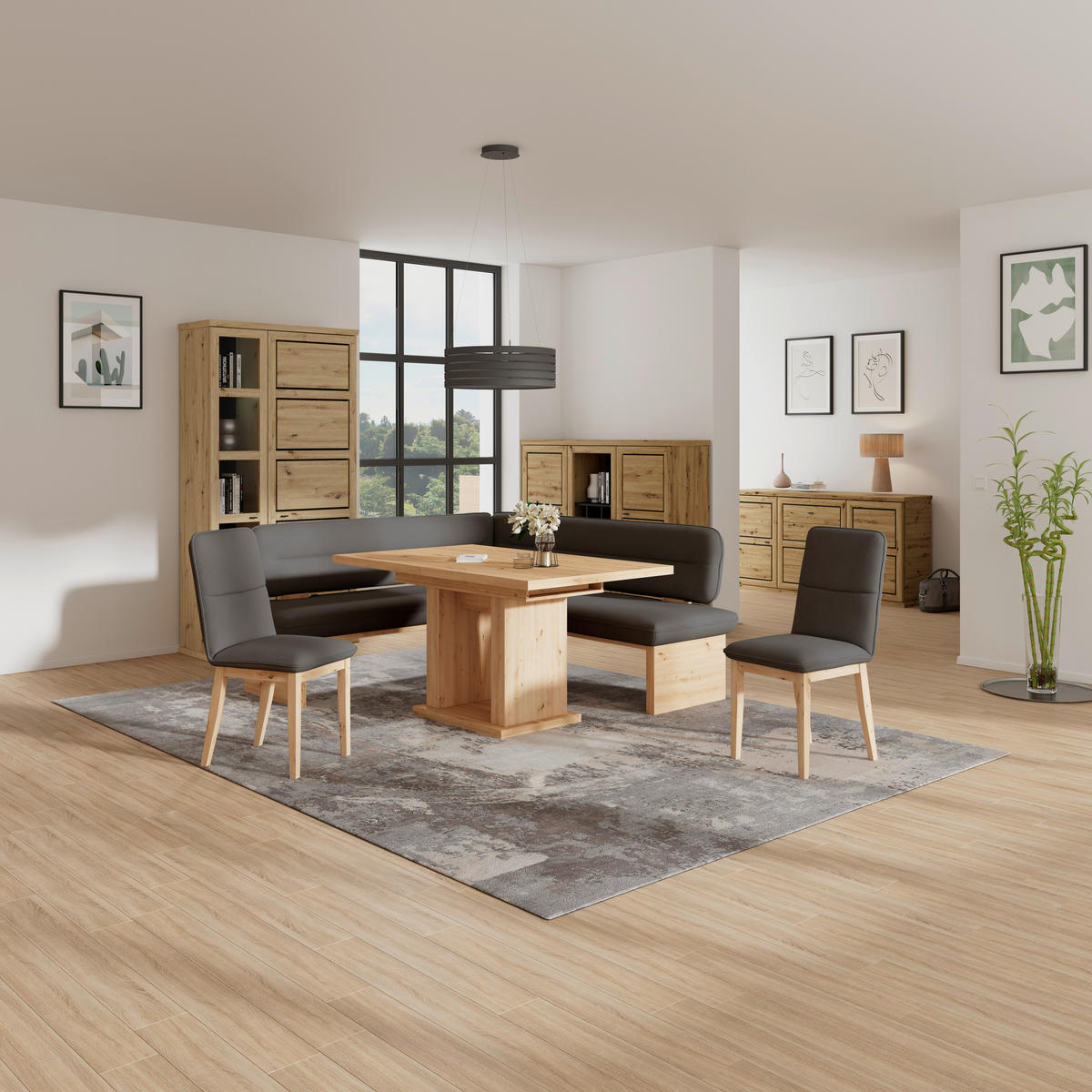 ECKBANK 170/232 cm Webstoff Anthrazit Eiche Sperrholz   - Eichefarben/Anthrazit, KONVENTIONELL, Holz/Textil (170/232cm) - Livetastic