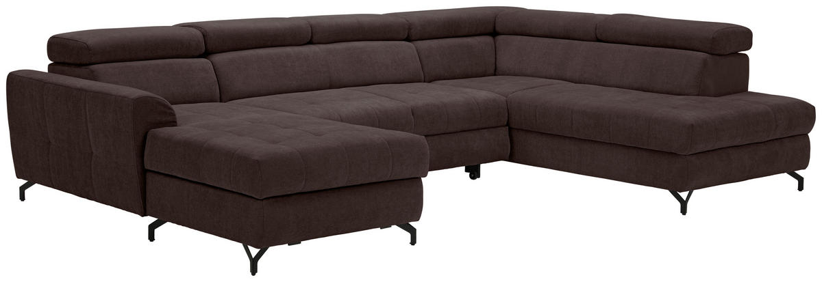 WOHNLANDSCHAFT Dunkelbraun Struktur  - Dunkelbraun/Schwarz, Design, Textil/Metall (177/327/203cm) - Stylife