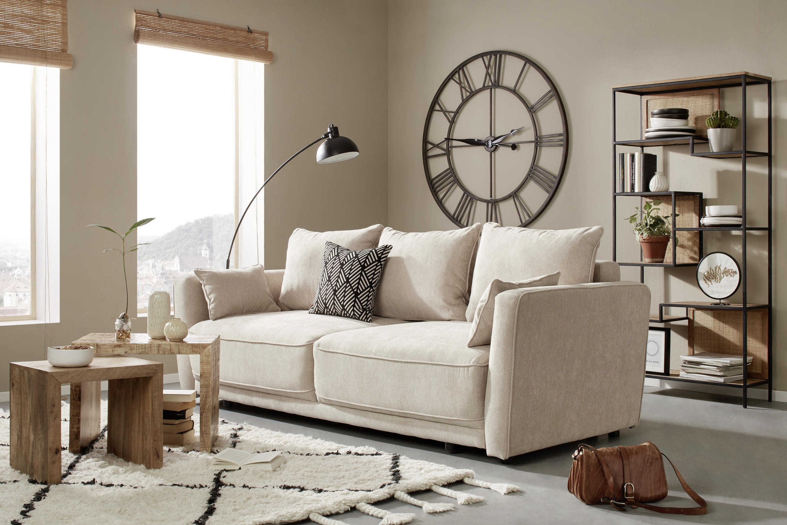 BÄDDSOFFA i beige  - beige/svart, Modern, textil/plast (238/90/104cm) - Hom`in