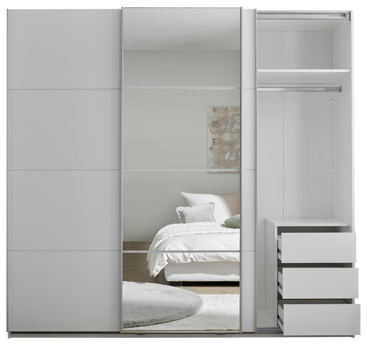 ORMAR S KLIZNIM VRATIMA bijela   - bijela/boje aluminija, Konvencionalno, staklo/drvni materijal (215/204/63cm) - Hom`in