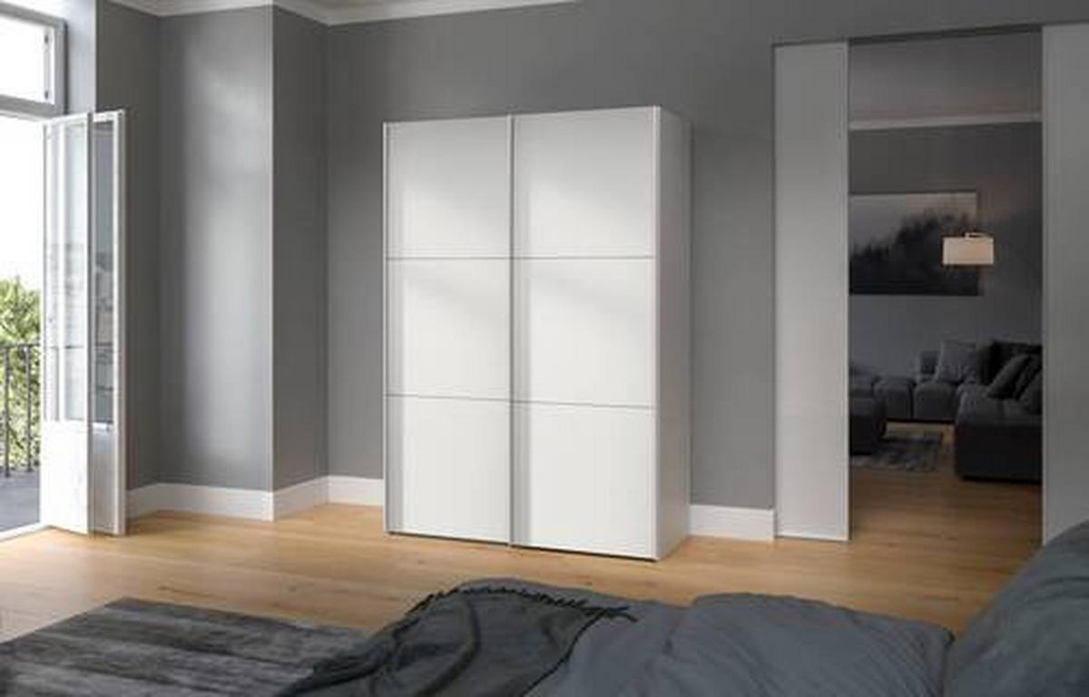 SCHWEBETÜRENSCHRANK 152/195/65 cm 2-türig Weiß  - Edelstahlfarben/Weiß, Design, Holzwerkstoff (152/195/65cm) - Boxxx