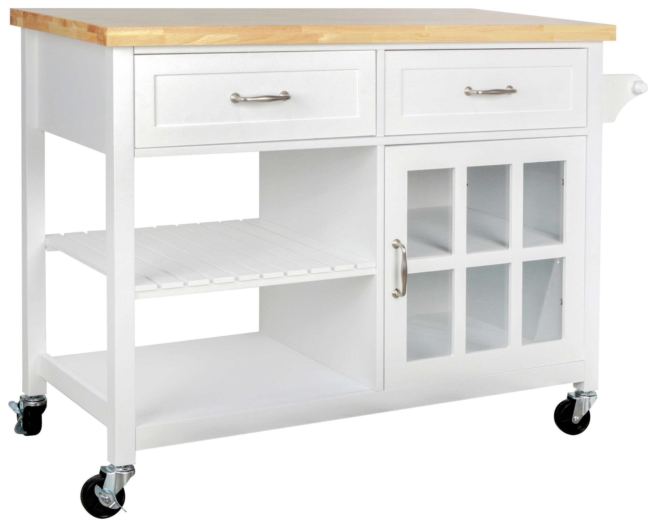SERVIERWAGEN in Naturfarben, Weiss  - Weiss/Silberfarben, Natur, Glas/Holz (117/86/48cm) - Livetastic