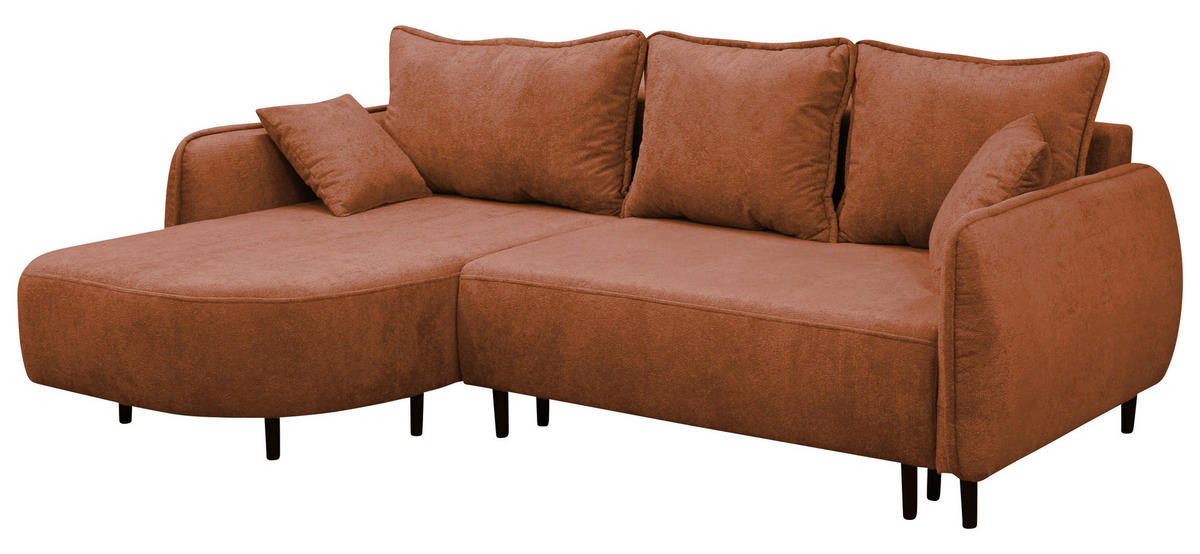 ECKSOFA MURANO Rot Chenille Zierkissen, Rückenkissen, Bettkasten  - Rot/Schwarz, Design, Holz/Textil (167/242cm) - MID.YOU