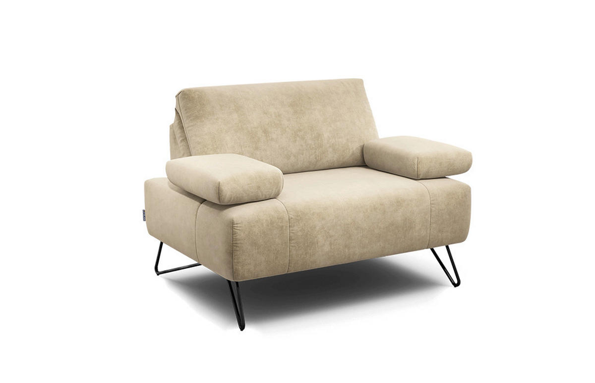 SESSEL Samt Naturfarben    - Schwarz/Naturfarben, Design, Textil/Metall (114-142/85/86-94cm) - SENSOO