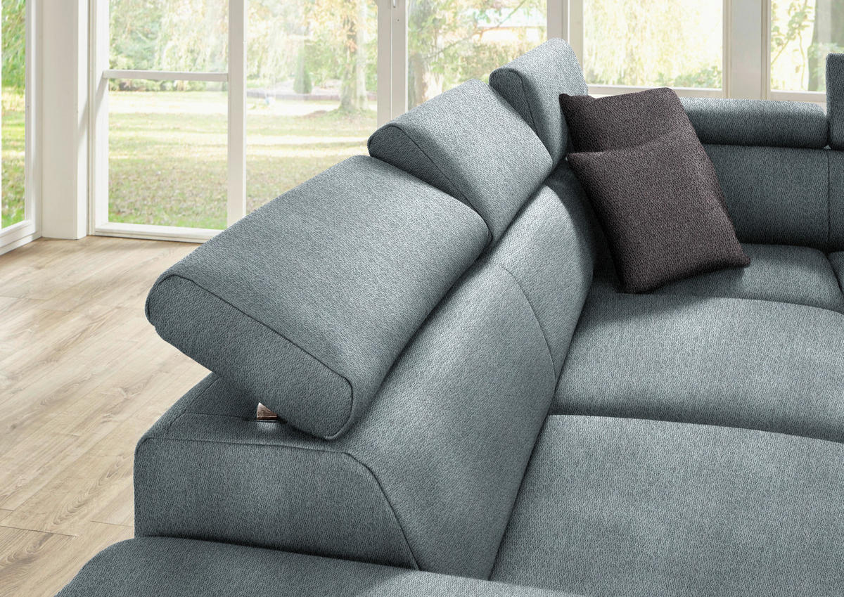 ECKSOFA in Mikrofaser Blaugrau  - Eichefarben/Beige, Natur, Holz/Textil (226/273cm) - Beldomo System