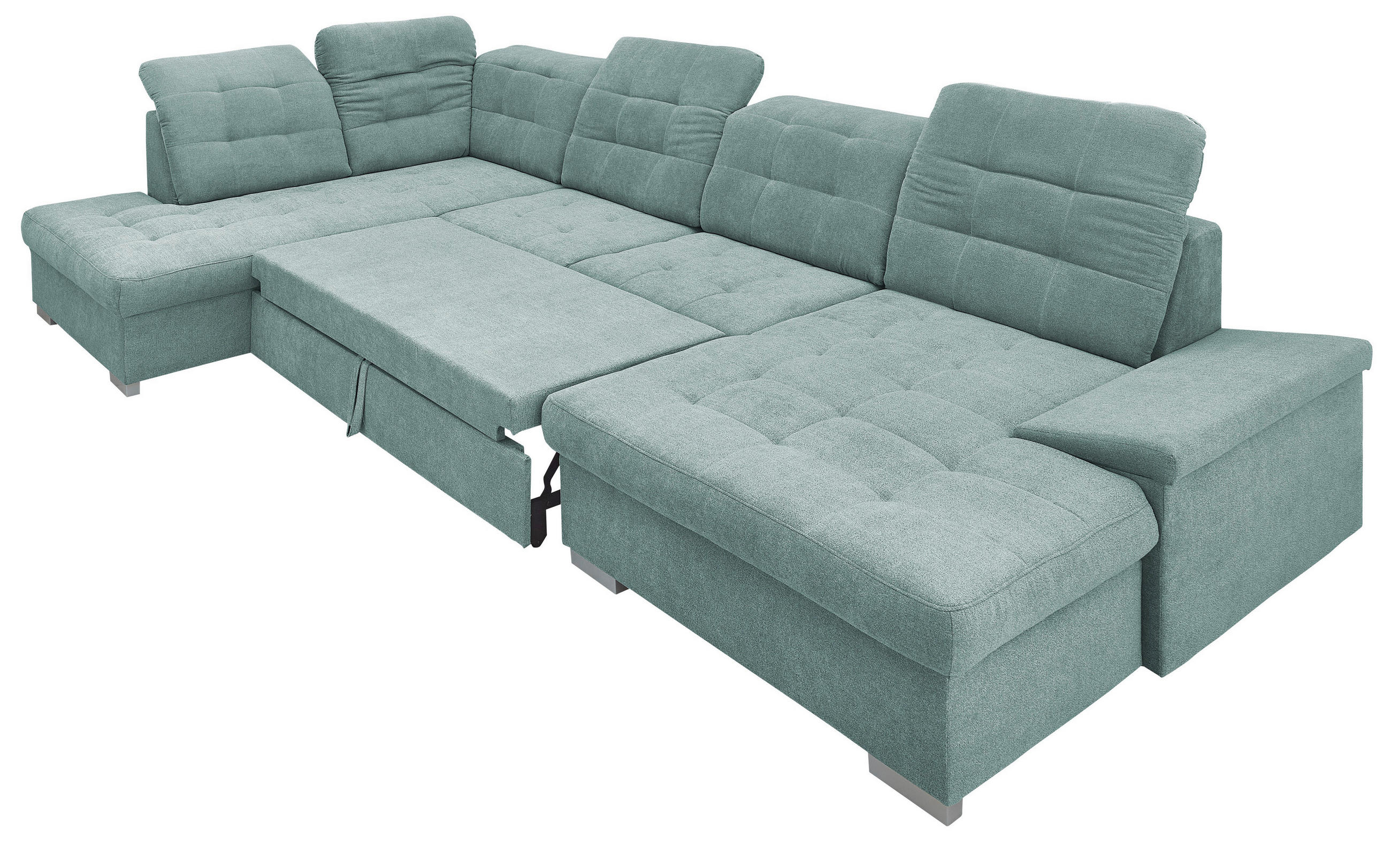 WOHNLANDSCHAFT in Mikrofaser Mintgrün  - Chromfarben/Mintgrün, Design, Kunststoff/Textil (212/330/169cm) - Livetastic