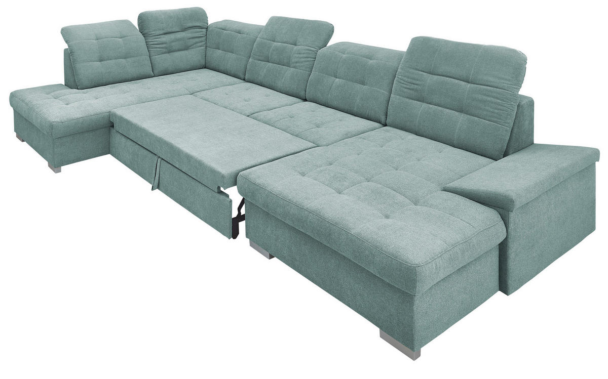 WOHNLANDSCHAFT in Mikrofaser Mintgrün  - Chromfarben/Mintgrün, Design, Kunststoff/Textil (212/330/169cm) - Livetastic