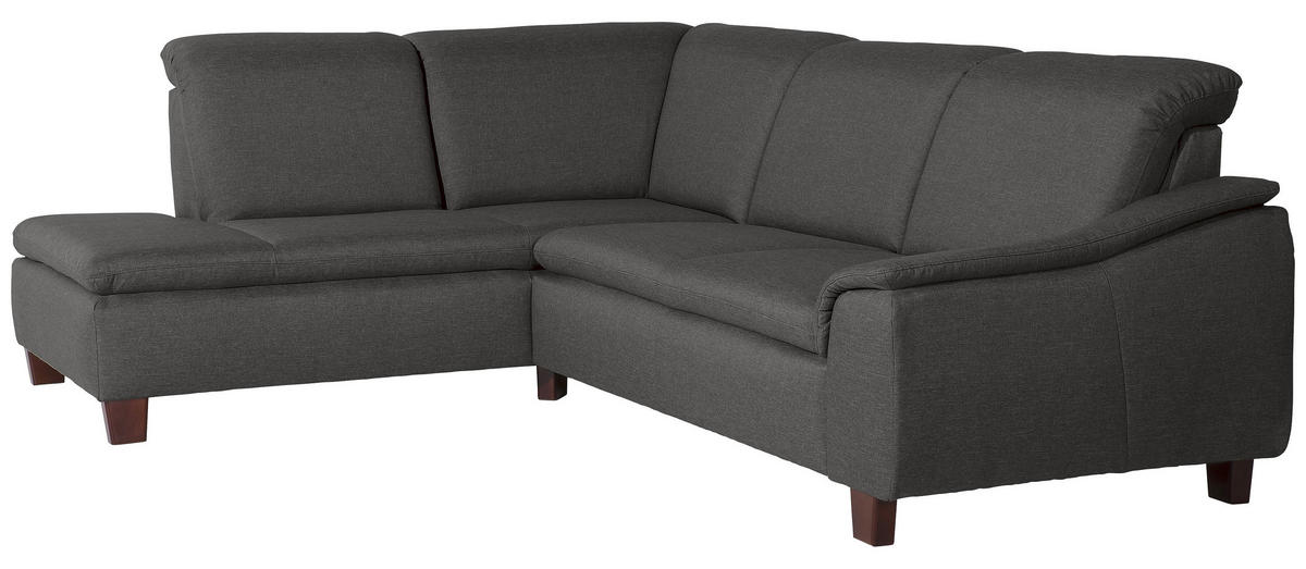 ECKSOFA Anthrazit Flachgewebe  - Anthrazit/Nussbaumfarben, Design, Holz/Textil (247/82/187cm) - Max Winzer