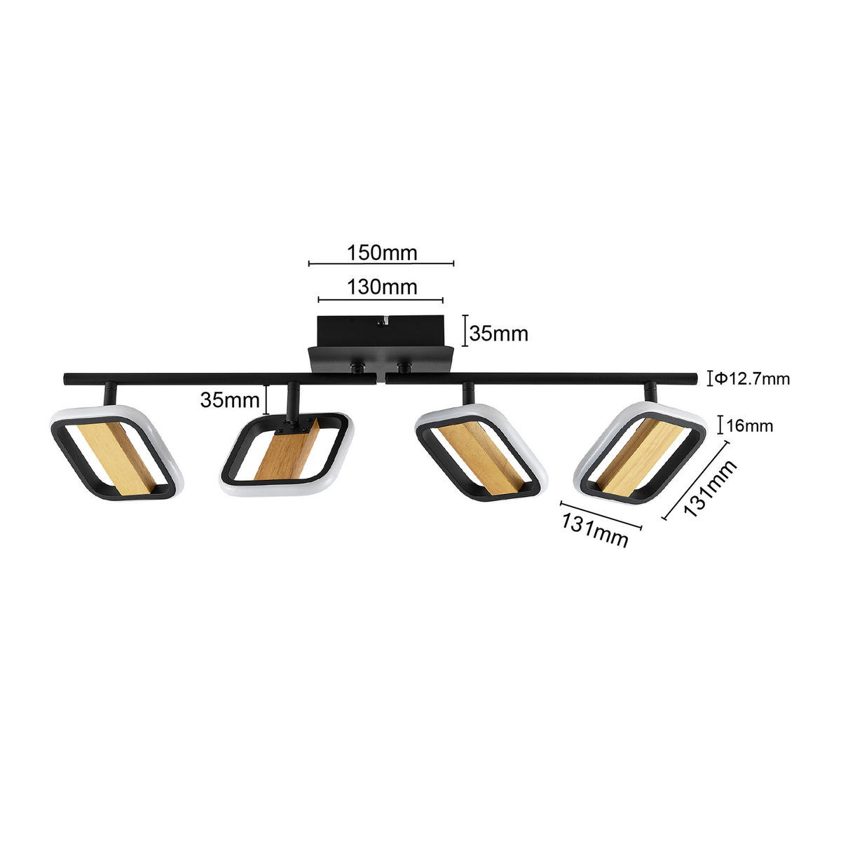 LED-STRAHLER Miriam 68/13,5/12 cm   - Eschefarben/Schwarz, Design, Holz/Kunststoff (68/13,5/12cm) - Novel