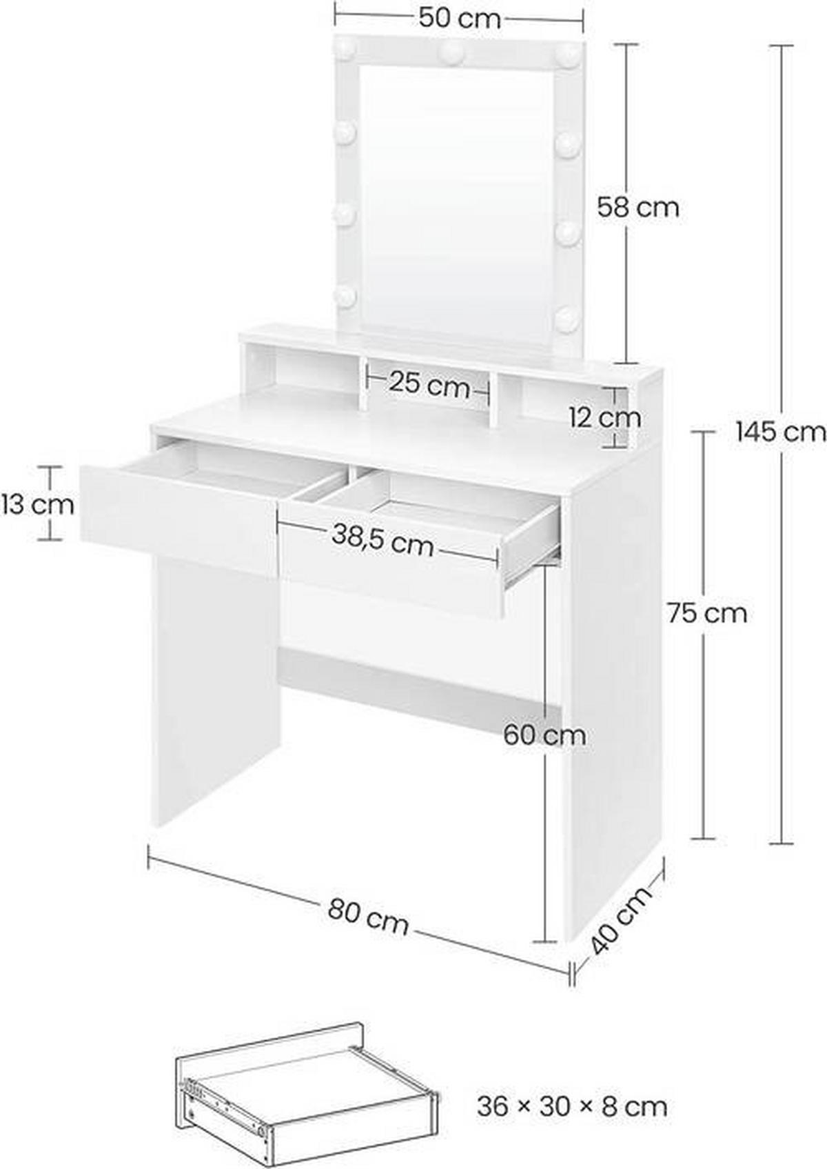 TOALETNÍ STOLEK, bílá, 80/40/145 cm - bílá, Trend, kompozitní dřevo/sklo (80/40/145cm) - Boxxx