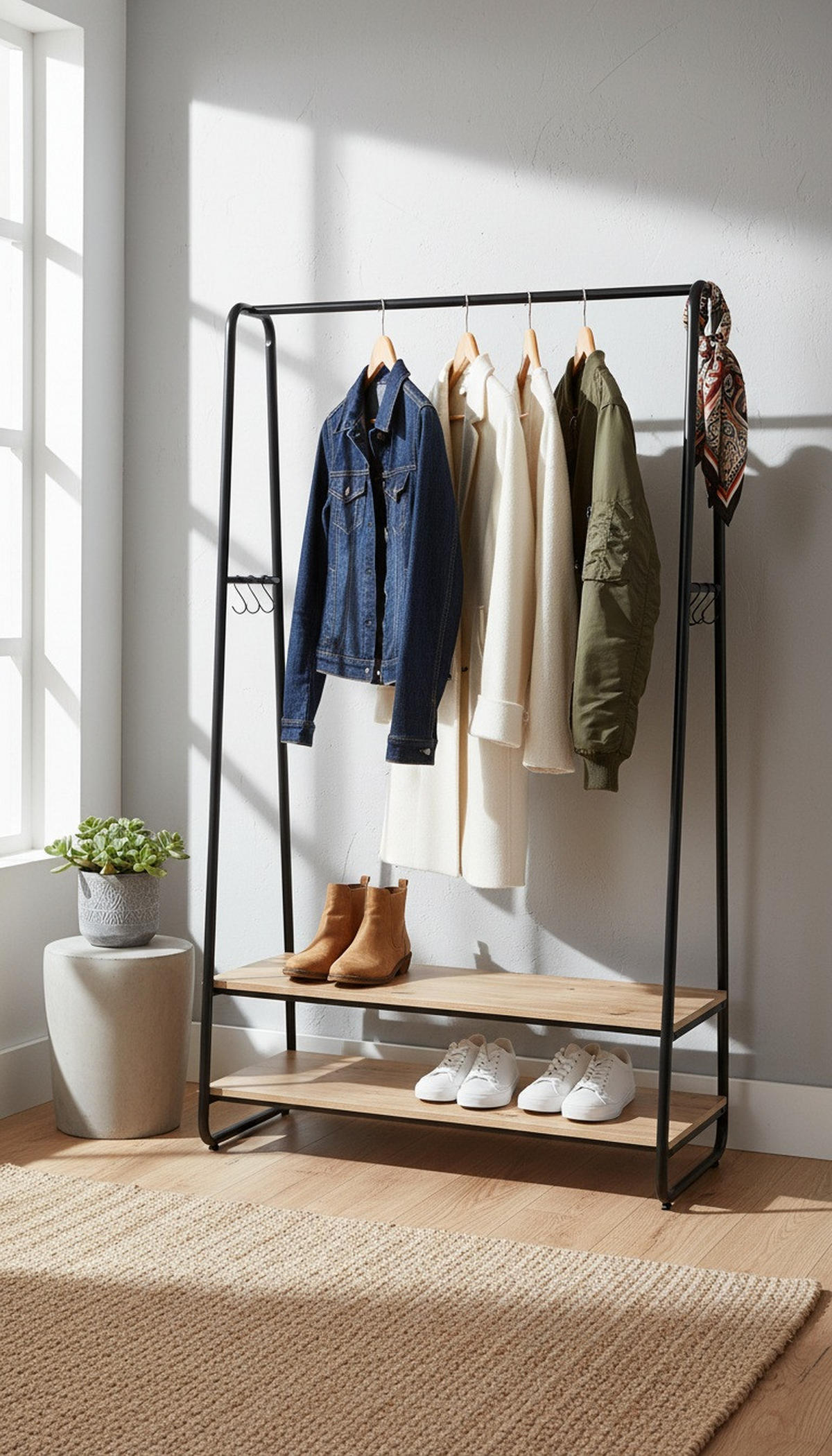 KLÄDHÄNGARE - svart/naturfärgad, Basics, metall/trämaterial (100/160/45cm) - Xora