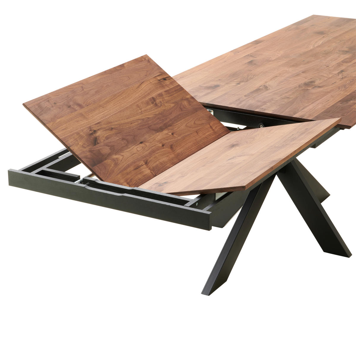ESSTISCH in Holz, Metall 200-285/100/75 cm  - Nussbaumfarben/Schwarz, Natur, Holz/Metall (200-285/100/75cm) - Linea Natura