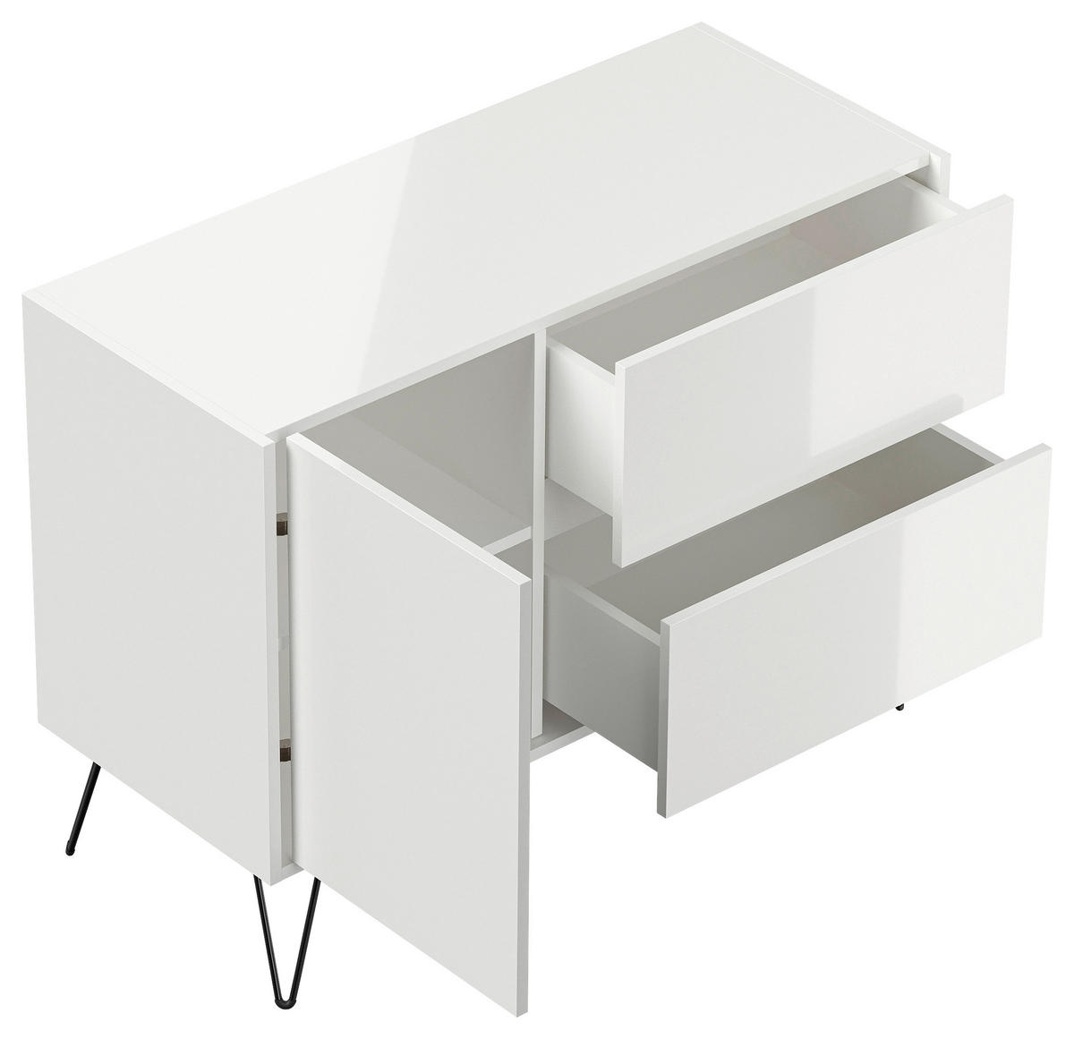 SIDEBOARD Posseik Industrial  in 99/75,8/42 cm  - Weiß Hochglanz/Schwarz, Design, Holzwerkstoff/Metall (99/75,8/42cm) - P & B