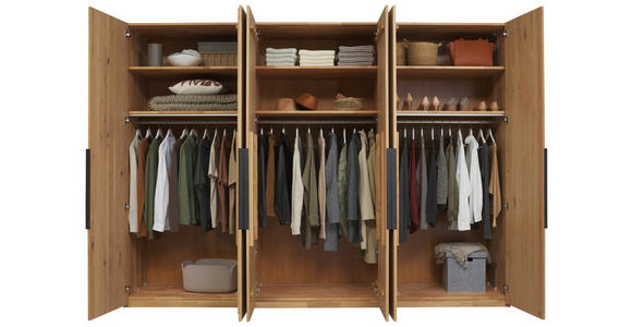 DREHTÜRENSCHRANK in Wildeiche - Wildeiche/Schwarz, Design, Holz/Metall (302/223/62cm) - Valnatura
