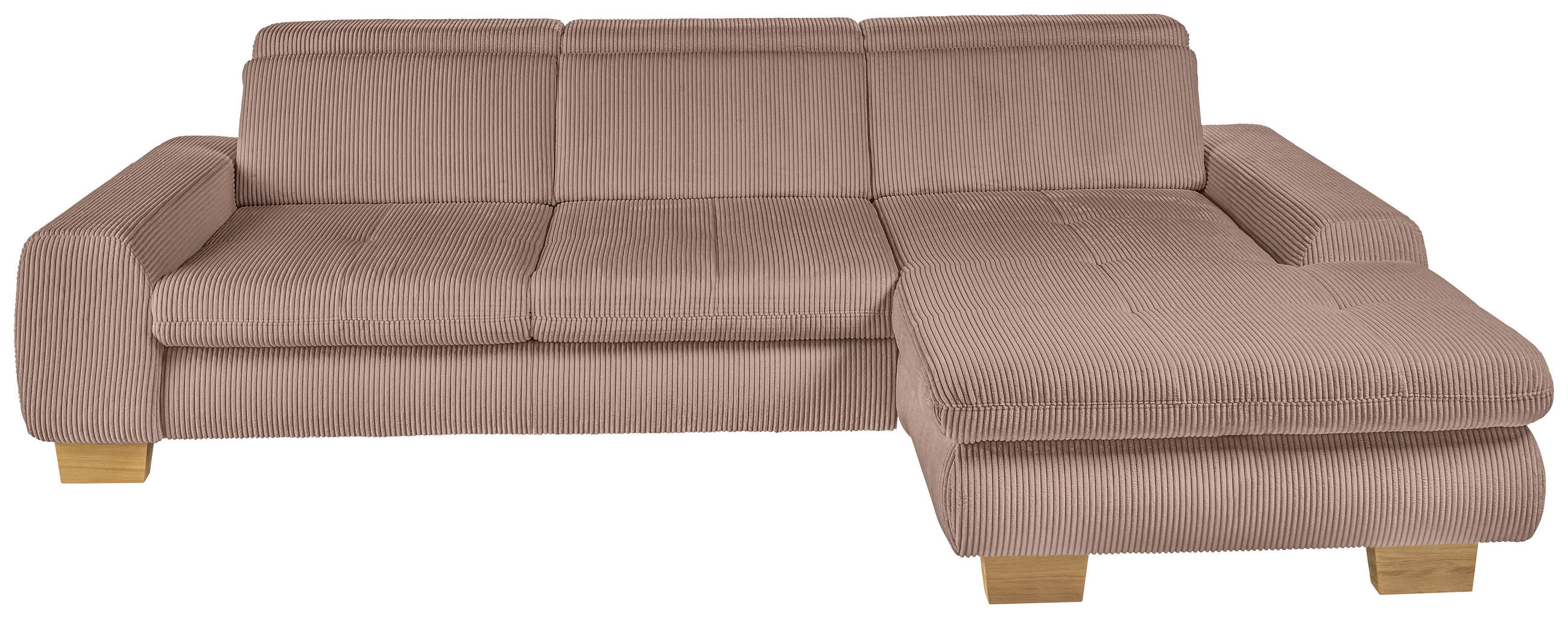 ECKSOFA Rosa Cord Rücken echt, Sitztiefenverstellung  - Eiche Bianco/Rosa, KONVENTIONELL, Holz/Textil (307/195cm) - SetOne by Musterring