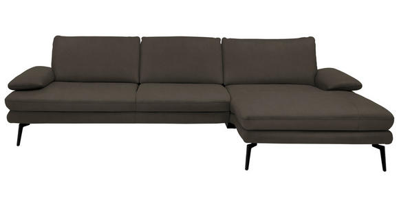 ECKSOFA in Echtleder Graubraun 310/180 cm - Graubraun/Schwarz, Design, Leder/Metall (310/180cm) - Dieter Knoll
