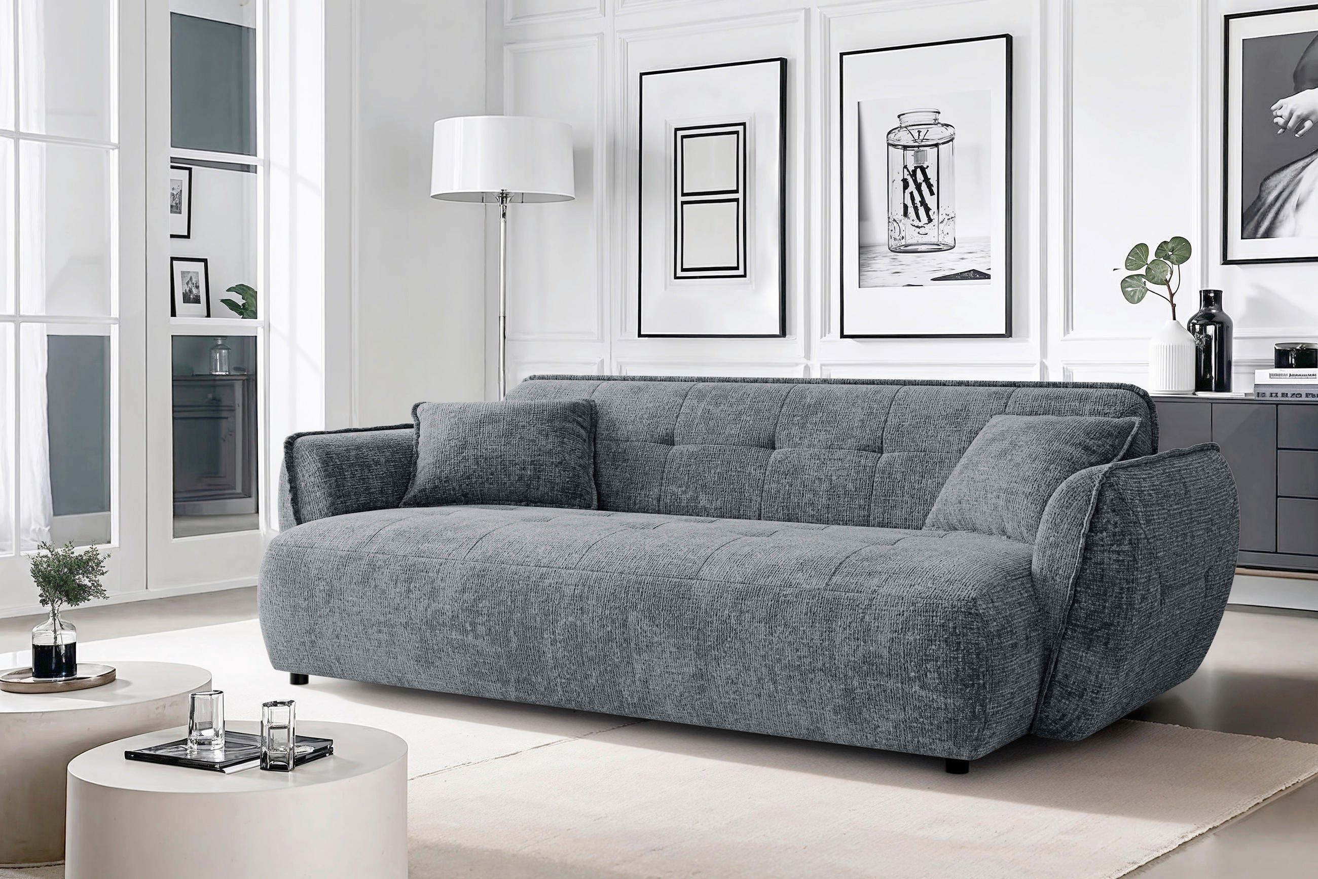 VIERSITZER-SOFA Nelia Chenille Dunkelgrau  - Dunkelgrau/Schwarz, Design, Kunststoff/Textil (250/81/114cm) - P & B