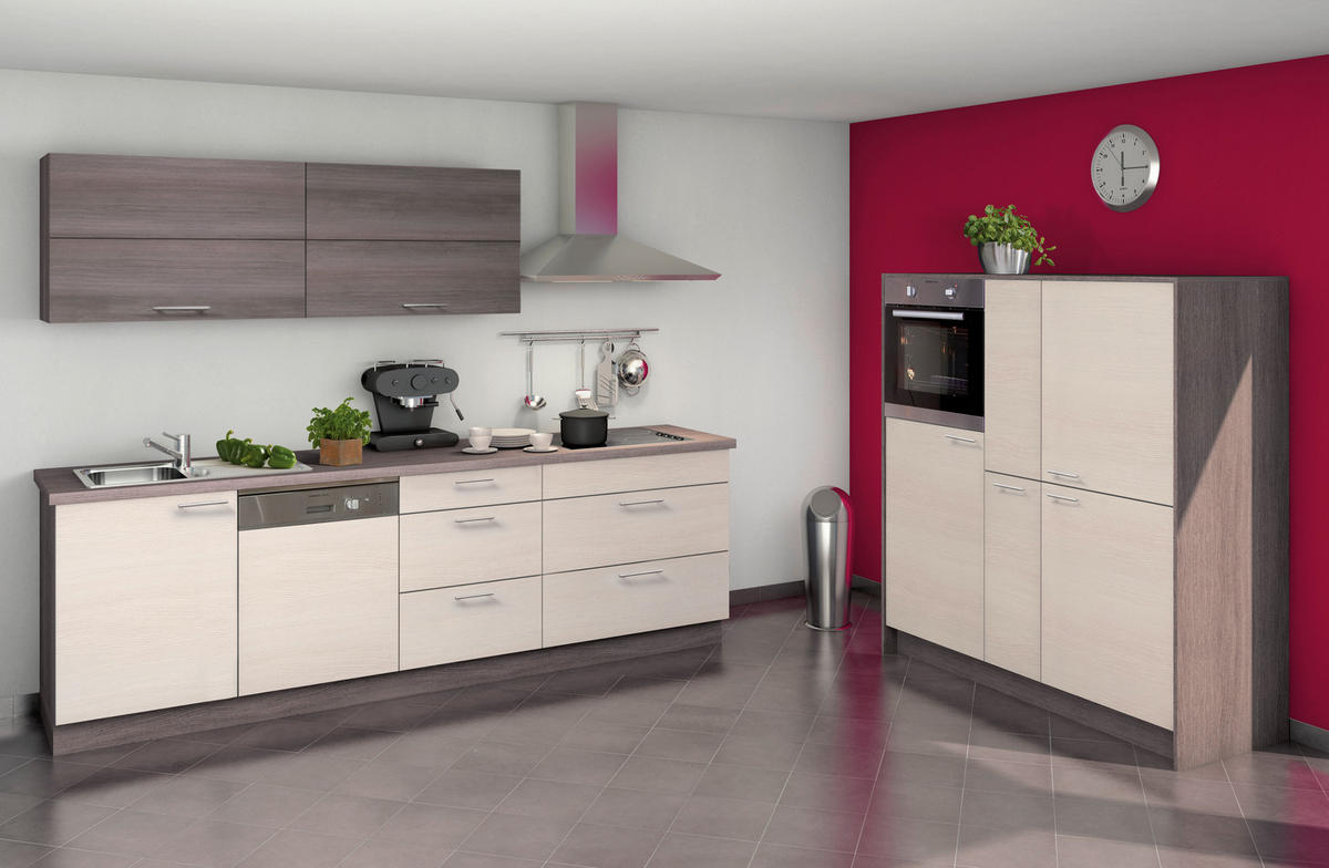 KÜCHENLEERBLOCK  270/153,2 cm  in Weiß, Eiche Bianco, Eiche grau  - Eiche Bianco/Edelstahlfarben, Design, Holzwerkstoff/Metall (270/153,2cm) - Express