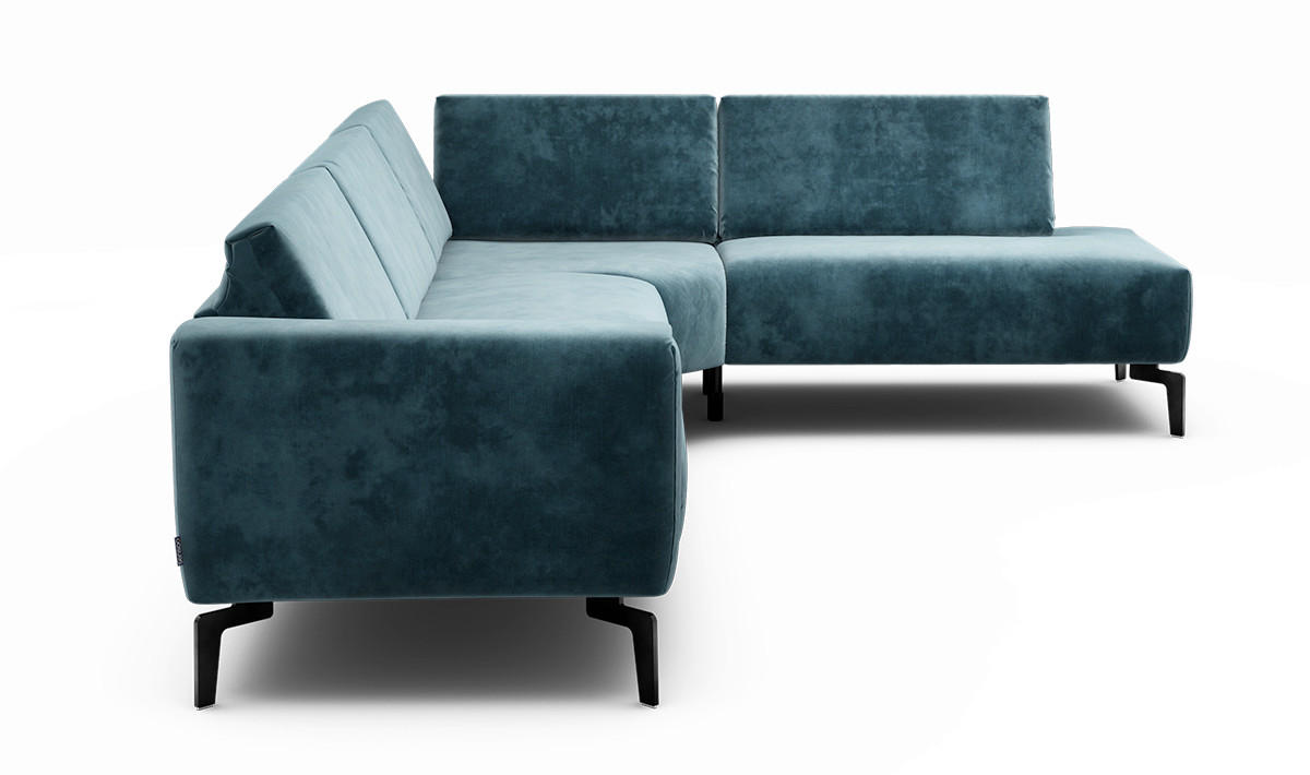 ECKSOFA Cosy Blau Samt  - Blau/Schwarz, Design, Textil/Metall (296/213cm) - SENSOO