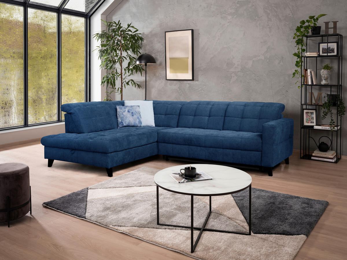 ROHOVÁ SEDACIA SÚPRAVA, textil, modrá - čierna/modrá, Design, drevo/textil (216/297cm) - Xora