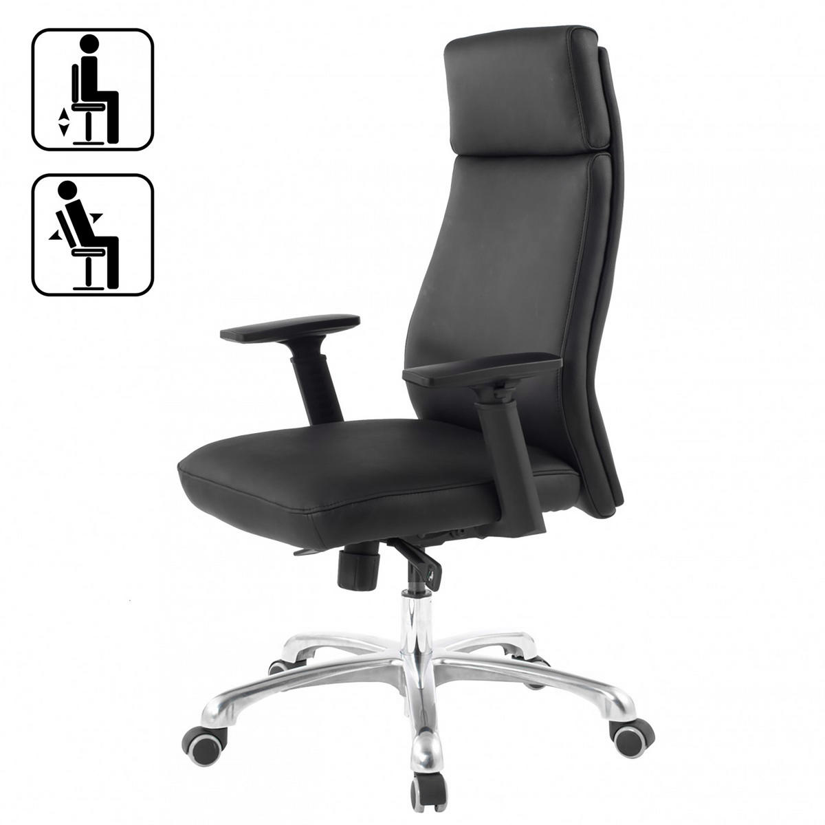 DREHSTUHL Schwarz  - Schwarz/Alufarben, MODERN, Leder/Kunststoff (67,5/117,5/67,5cm) - MID.YOU