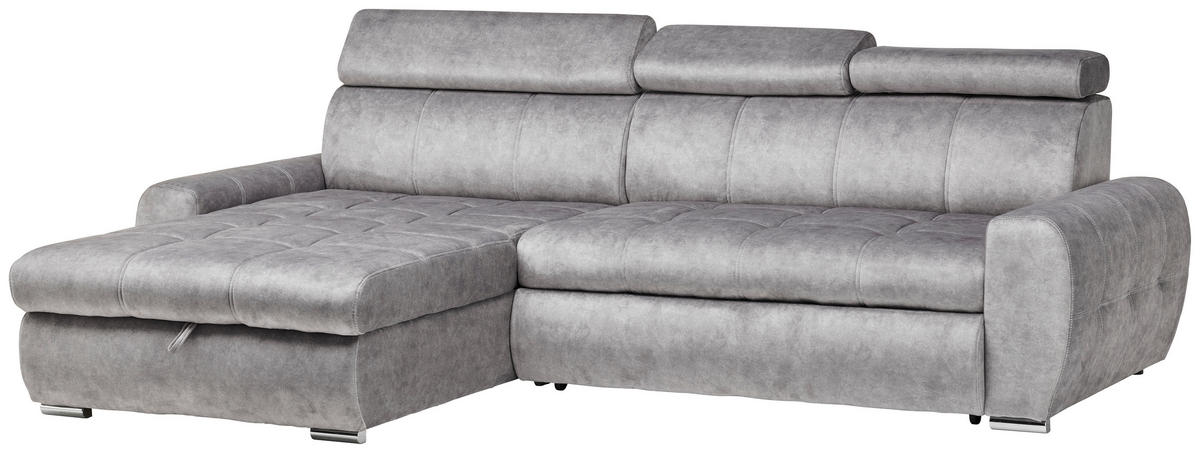 ECKSOFA in Velours Grau  - Chromfarben/Grau, Design, Kunststoff/Textil (276/173cm) - Stylife