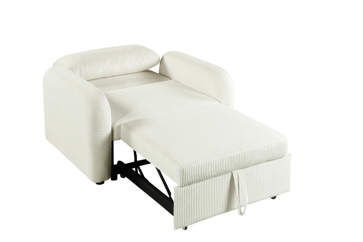 SCHLAFSESSEL PIANA Cord Creme Liegefunktion  - Creme/Schwarz, Design, Kunststoff/Textil (108/86/90cm) - MID.YOU