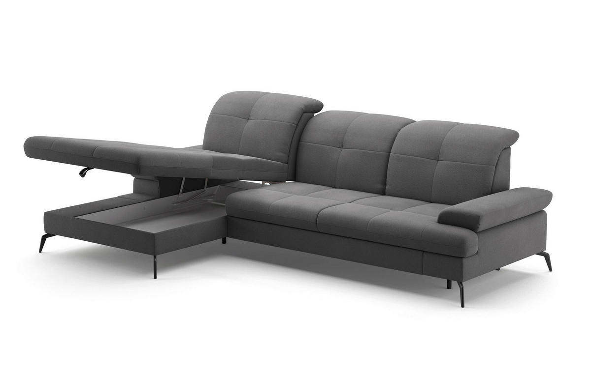 ECKSOFA Grau Flachgewebe  - Schwarz/Grau, KONVENTIONELL, Textil/Metall (185/279cm) - Sit & More