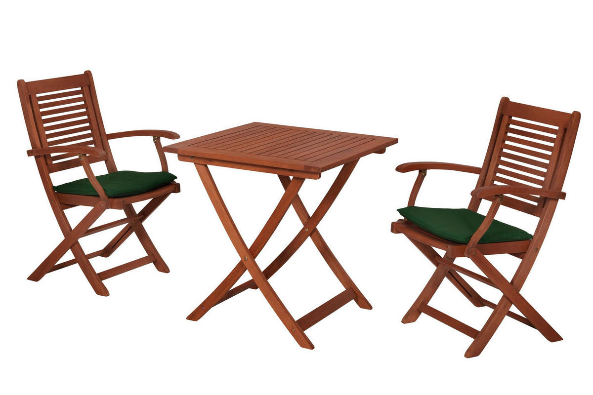 GARTENTISCHGRUPPE Eukalyptusholz Hartholz  - Eukalyptusholzfarben/Grün, KONVENTIONELL, Holz/Textil - Gardenson