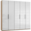 DREHTÜRENSCHRANK 250/236/58 cm 5-türig Eichefarben, Weiß  - Chromfarben/Eichefarben, MODERN, Glas/Holzwerkstoff (250/236/58cm) - MID.YOU