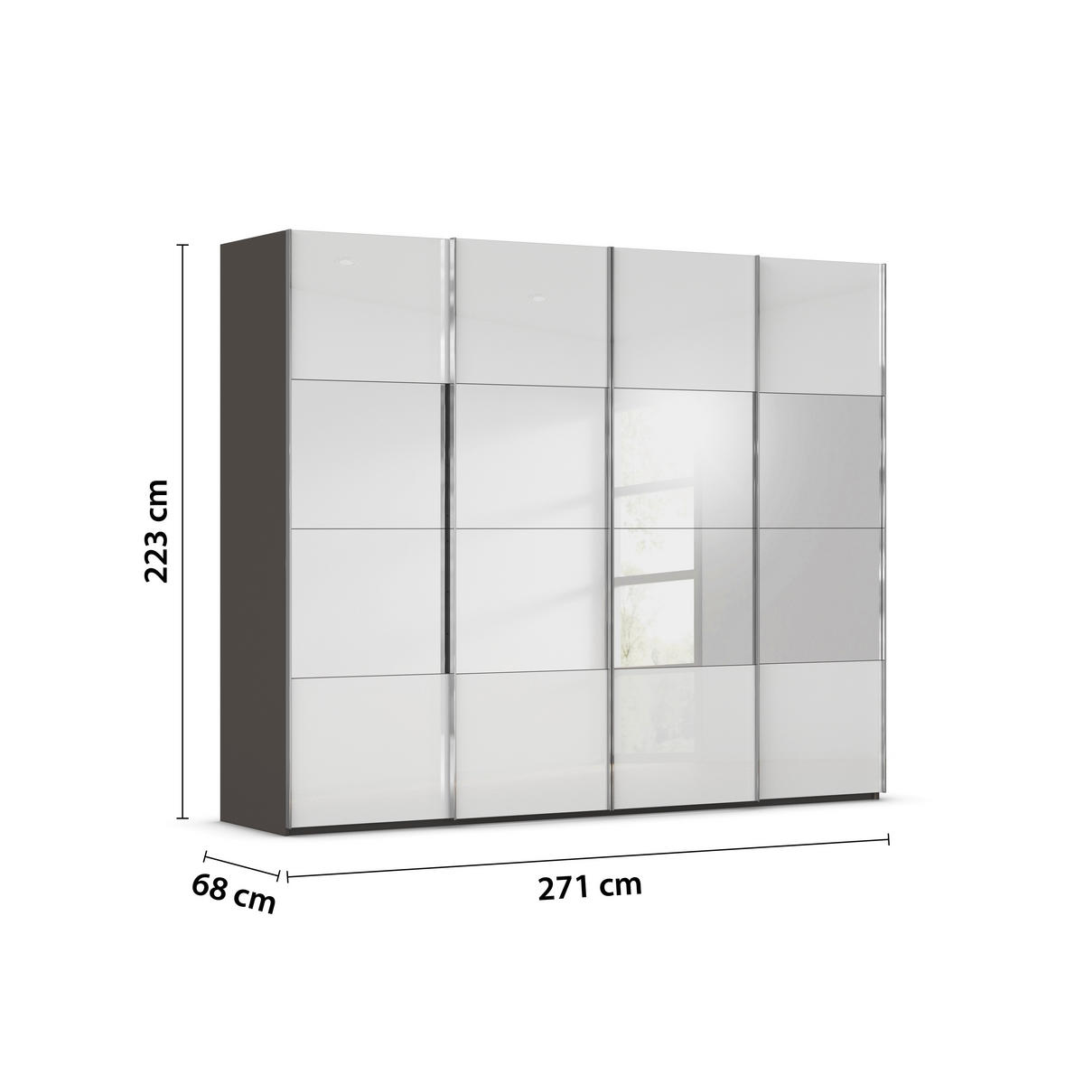 SCHWEBETÜRENSCHRANK 271/223/68 cm 4-türig Graphitfarben, Weiß  - Chromfarben/Graphitfarben, Design, Glas/Holzwerkstoff (271/223/68cm) - Novel