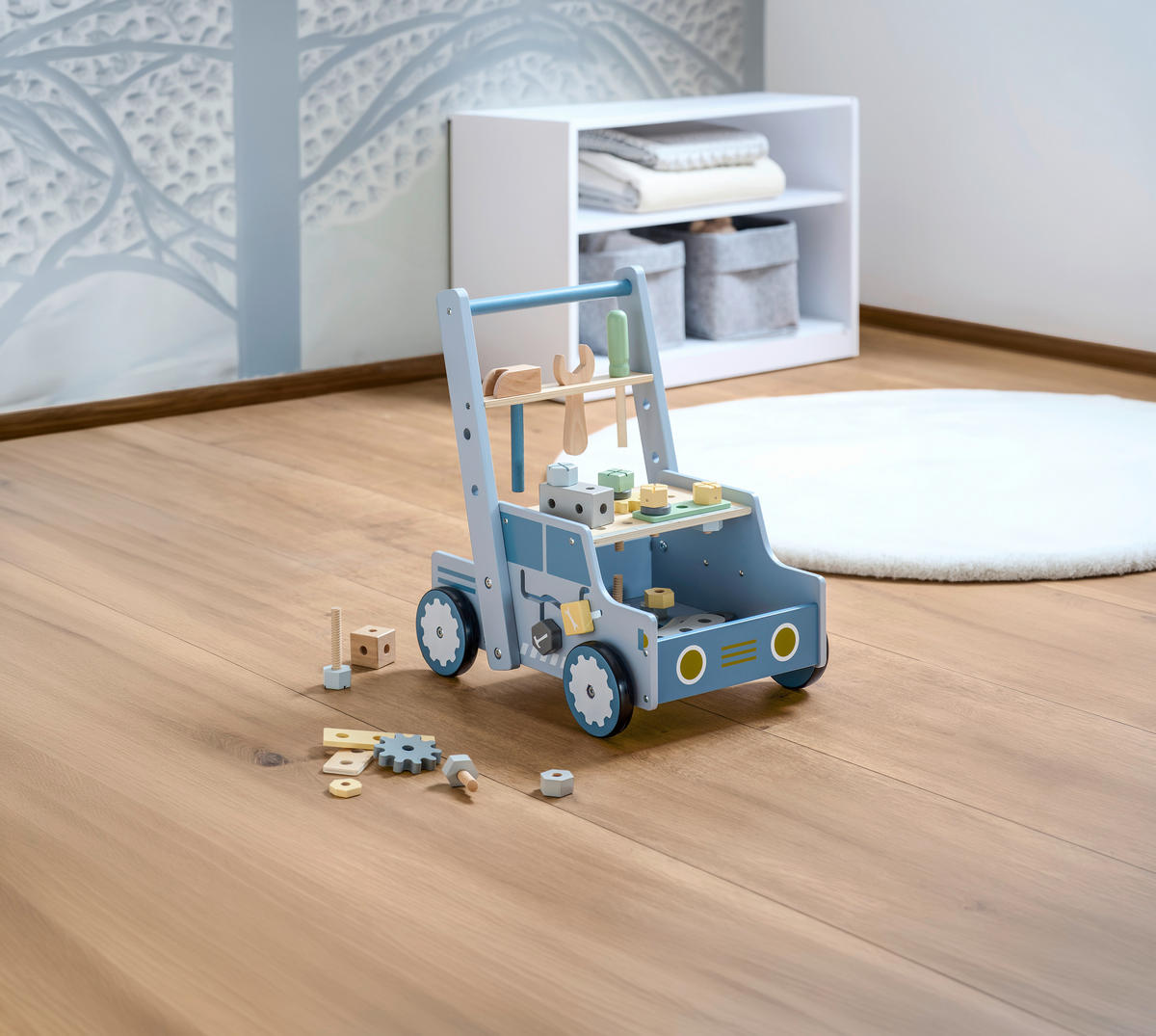 LAUFLERNWAGEN  - Blau/Hellgelb, Basics, Holz/Kunststoff (40/29,5/46cm) - My Baby Lou