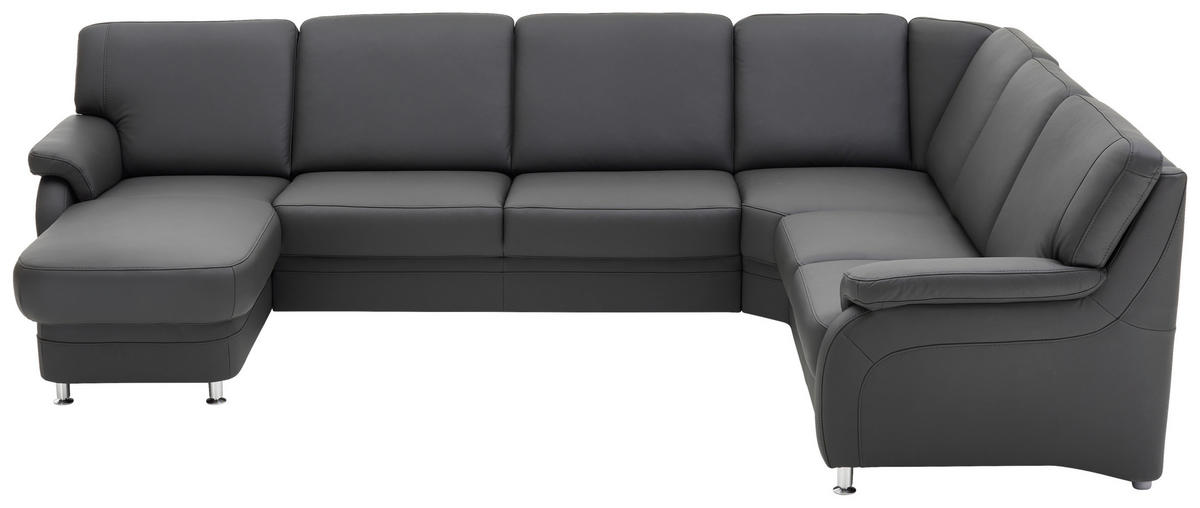 WOHNLANDSCHAFT in Echtleder Anthrazit  - Anthrazit/Alufarben, KONVENTIONELL, Leder/Metall (165/329/239cm) - Beldomo Premium