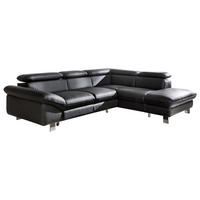 WOHNLANDSCHAFT Schwarz Lederlook Bettkasten, Schlaffunktion, Rücken echt, Kopfteilverstellung  - Chromfarben/Schwarz, MODERN, Textil/Metall (266/214cm) - MID.YOU