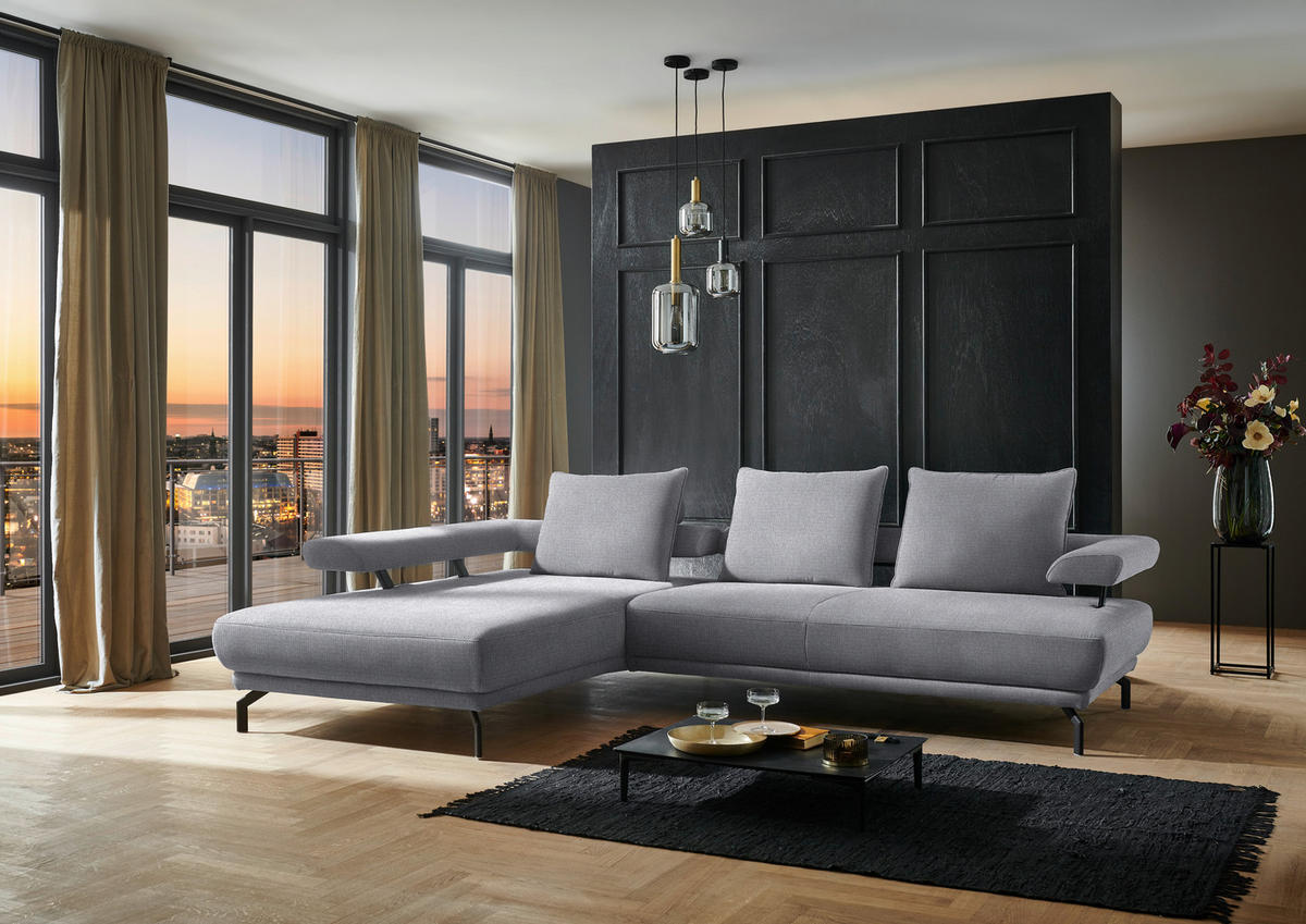 ECKSOFA in Chenille Grau  - Schwarz/Grau, Design, Textil/Metall (224/305cm) - Dieter Knoll