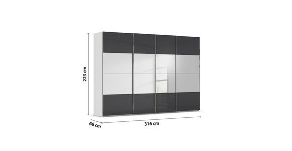 SCHWEBETÜRENSCHRANK  in Schwarz, Seidengrau  - Chromfarben/Seidengrau, Design, Glas/Holzwerkstoff (316/223/68cm) - Novel