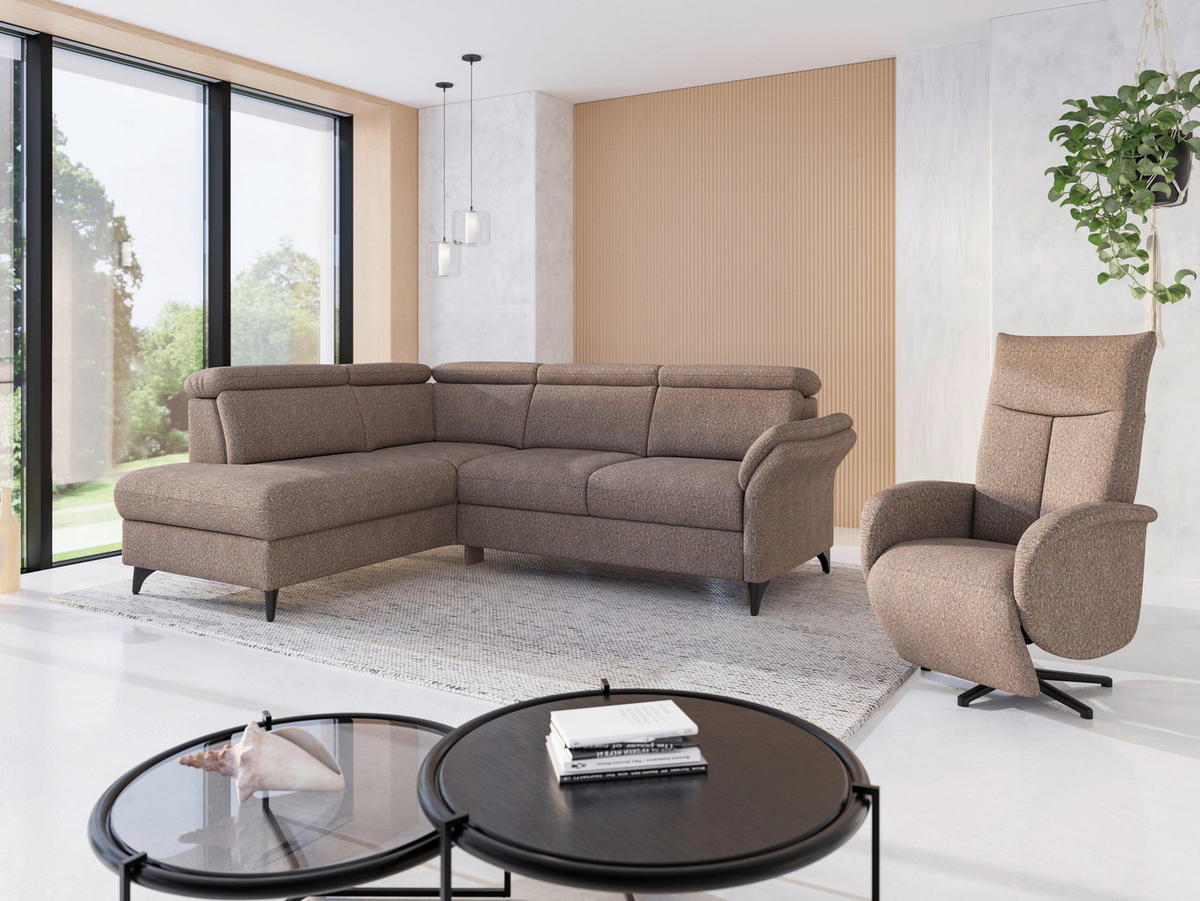 ECKSOFA Chenille Cappuccino  - Schwarz/Cappuccino, Konventionell, Textil/Metall (193/247cm) - Sit & More