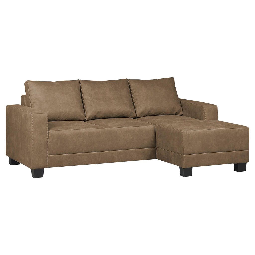 Thumbnail - Mid.you Ecksofa, Schlamm, Textil, Erle, Hartholz, 3-Sitzer, Füllung: Schaumstoffflocken, Ottomane rechts, L-Form, 200x14...